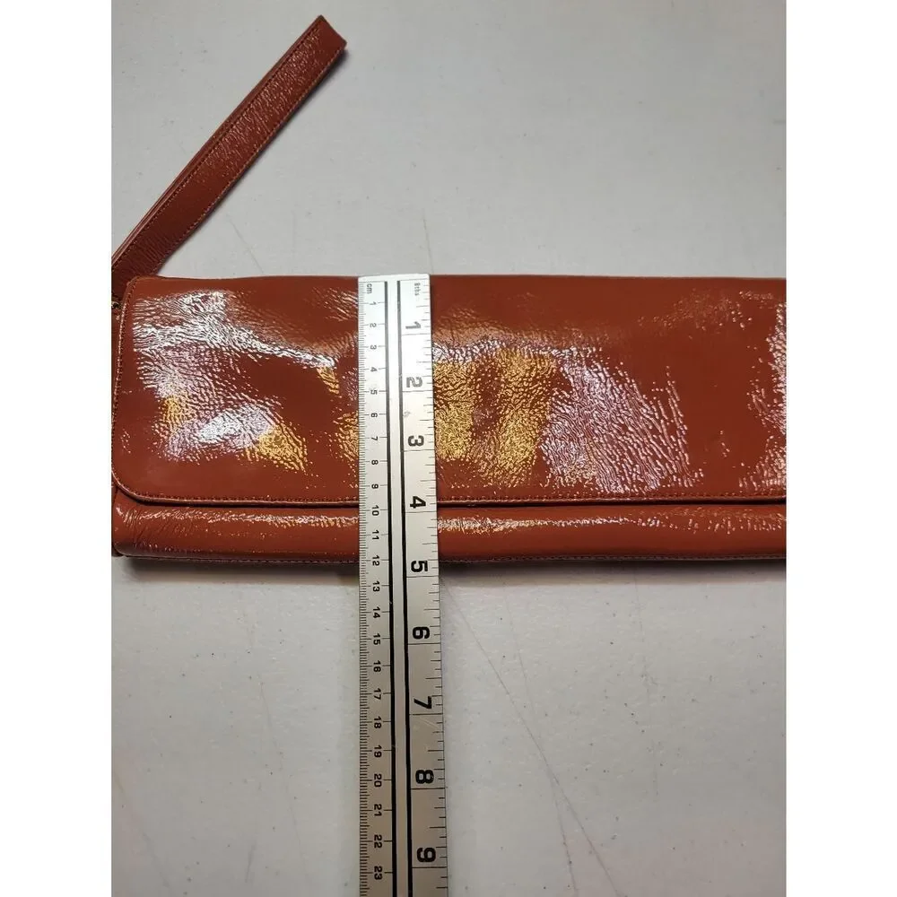 Hobo International Apricot Patent Leather Clutch Bag Small Rectangle Fold over